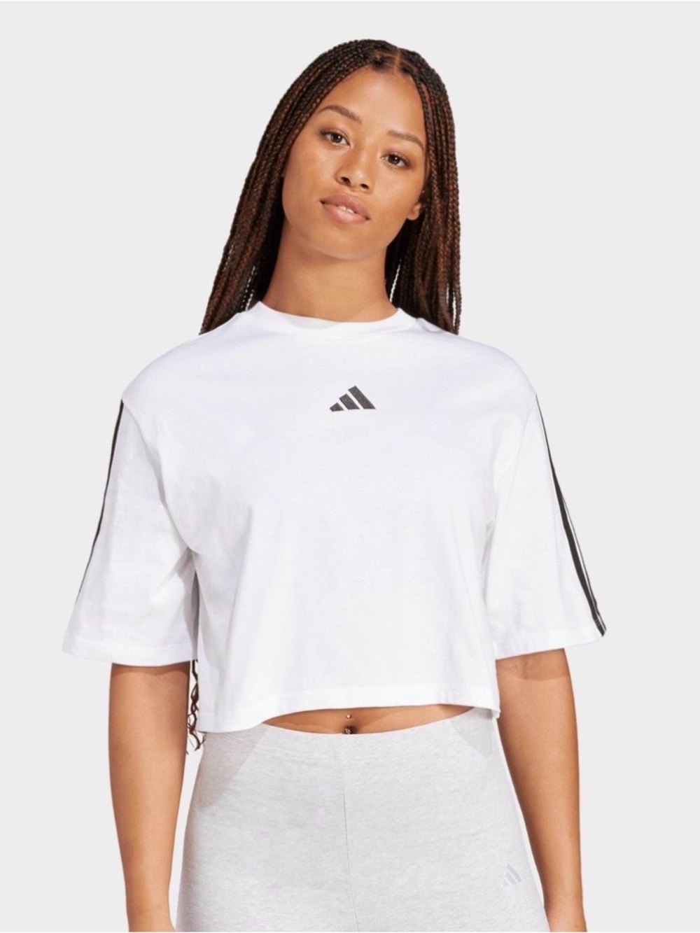 Adidas Essentials 3-Stripes Cotton Loose Crop Tee, sz med